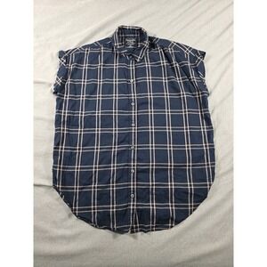 Abercrombie Fitch Shirt XS Blue Plaid Button Up Cuffed Cap Sleeve Summer Casual‎